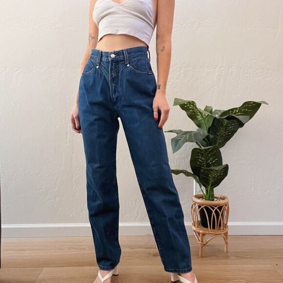 Vintage Rockies Medium Blue Wash High Waisted Western Straight Leg Jeans - Picture 2 of 8